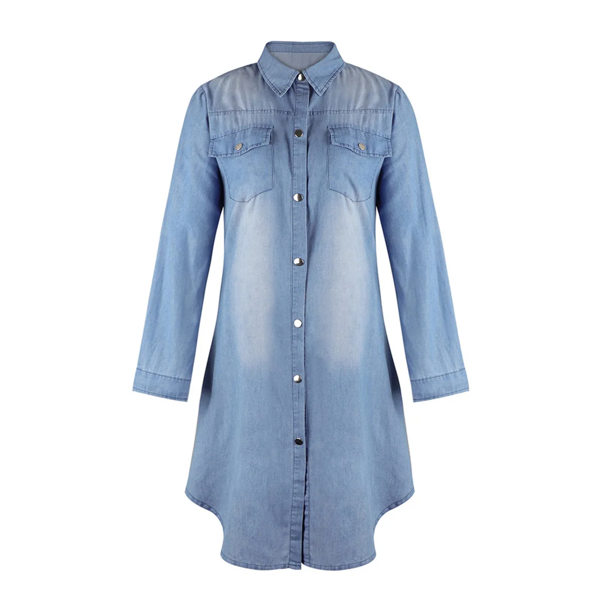 

Women Denim Shirt Dress Long Sleeve Blouse Dress Jeans Shirt Dresses Button Down Tops with Pockets