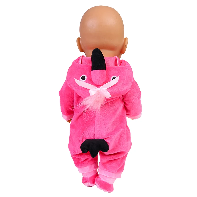 Dolls Clothes 43cm Baby Born 17 Inch Doll Outfit Winter Flamingo Baby Rompers Handmade Reborn Doll Plush Jumpsuits Children Gift