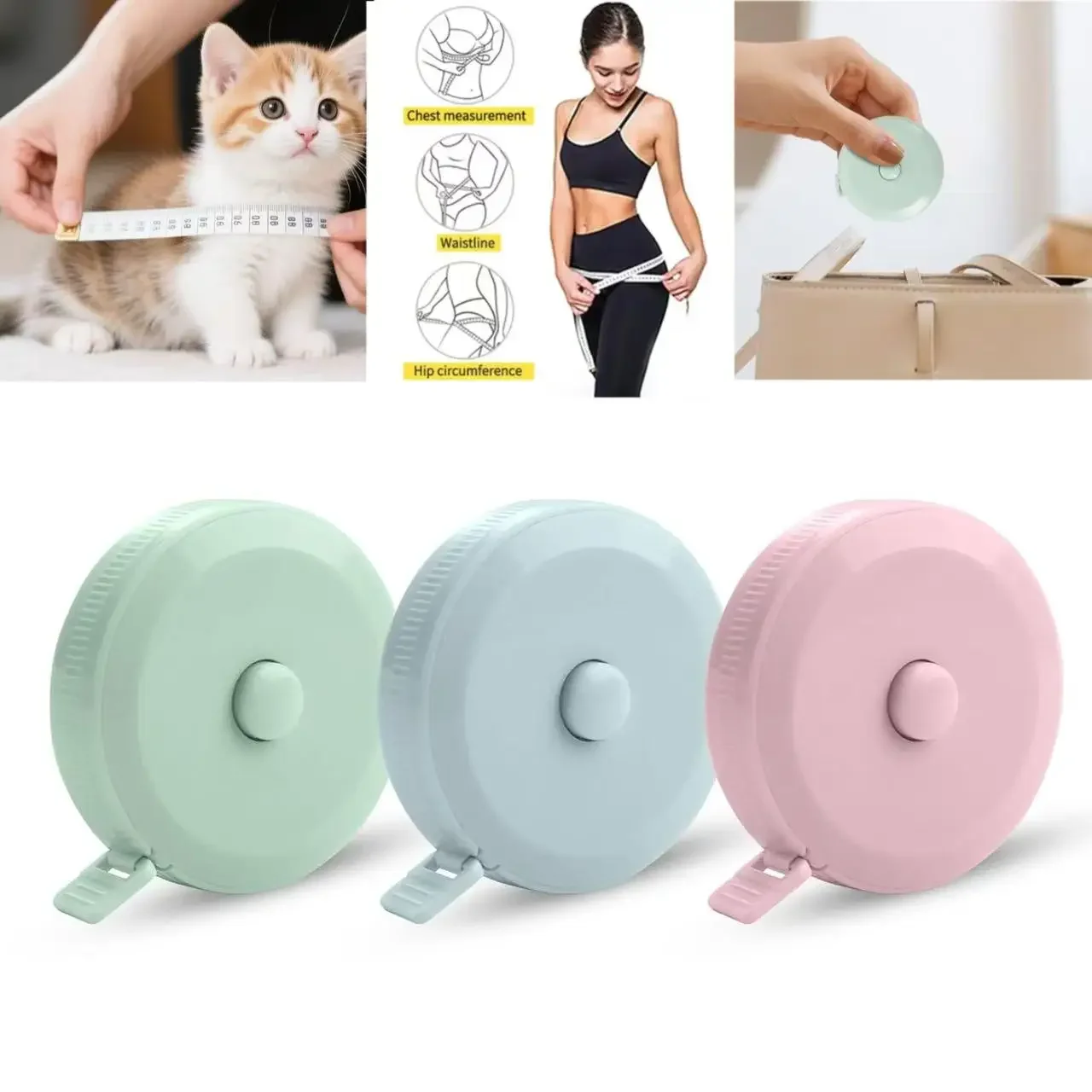 Cinta Métrica Retráctil Automática de 60 Pulgadas, Cinta Métrica Portátil, Cinta Métrica Suave, Cinta Métrica de Cuero para Medir el Cuerpo y Perder Peso