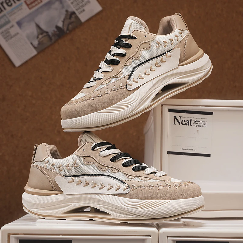 

Мужская повседневная спортивная обувь, новинка 2025, дышащие модные кроссовки на толстой подошве, увеличивающие рост, мужские кроссовки на плоской подошве со шнуровкой