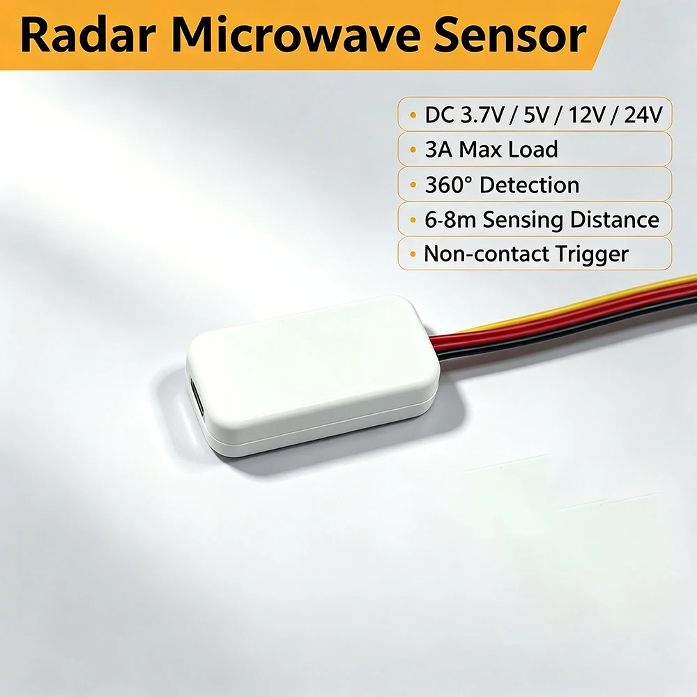 Radar Human Sensor Mini 360° Switch 12V/24V DC 3A, Penetrates 25CM Wall/Glass, Auto On/Off, Hidden Installation