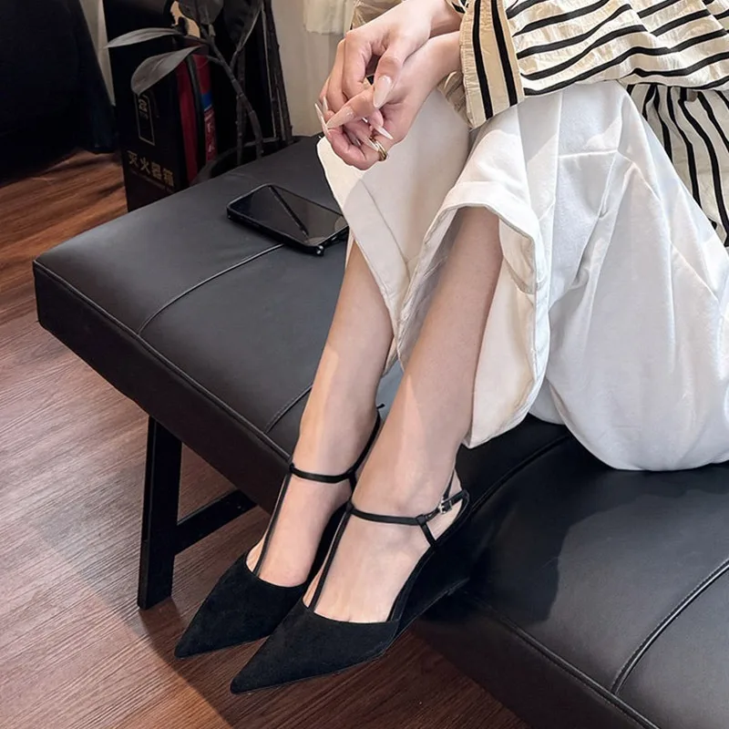 Sexy Leopard Print Wedge Heel Women's Shoes with Pointed Straight Stripes, Retro Temperament, High-heeled Women's Shoes