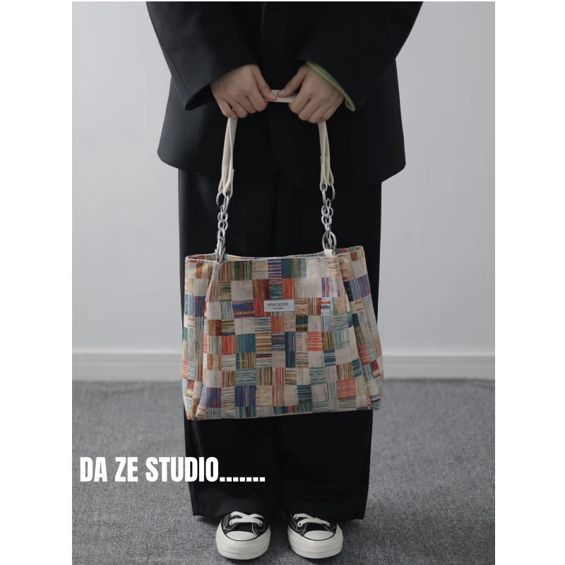 Bolsos de un solo hombro con diseño colorido para mujer, bolsos Canva de gran capacidad que combinan con todo, bolso de mano para estudiantes, 2024