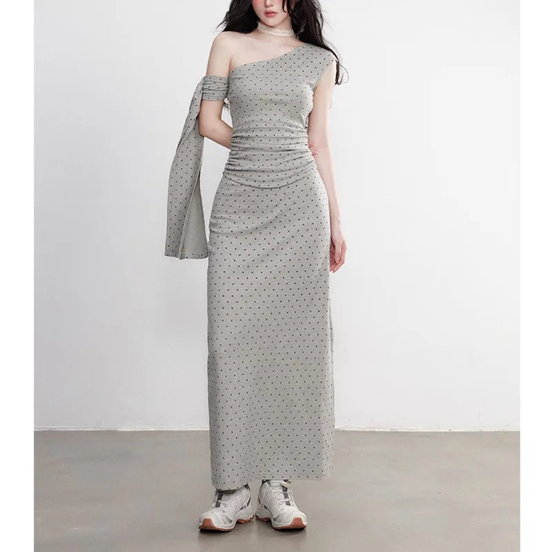 Women's Slash-Neck Dress, Dot Slim-Fit Dress, Bow-Tie Dress, Vintage 2025