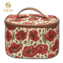 SAJA femme sac de maquillage Zipper sac cosmétique femme voyage maquillage beauté toilette rangement étui organisateur coquelicot rouge motif de fleur fermeture éclair tissu Jacquard poche Innner