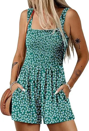 Pagliaccetto Boho da donna monopezzo Moda stampa floreale senza maniche Tute a gamba larga con tasche Pagliaccetto da spiaggia casual senza schienale estivo