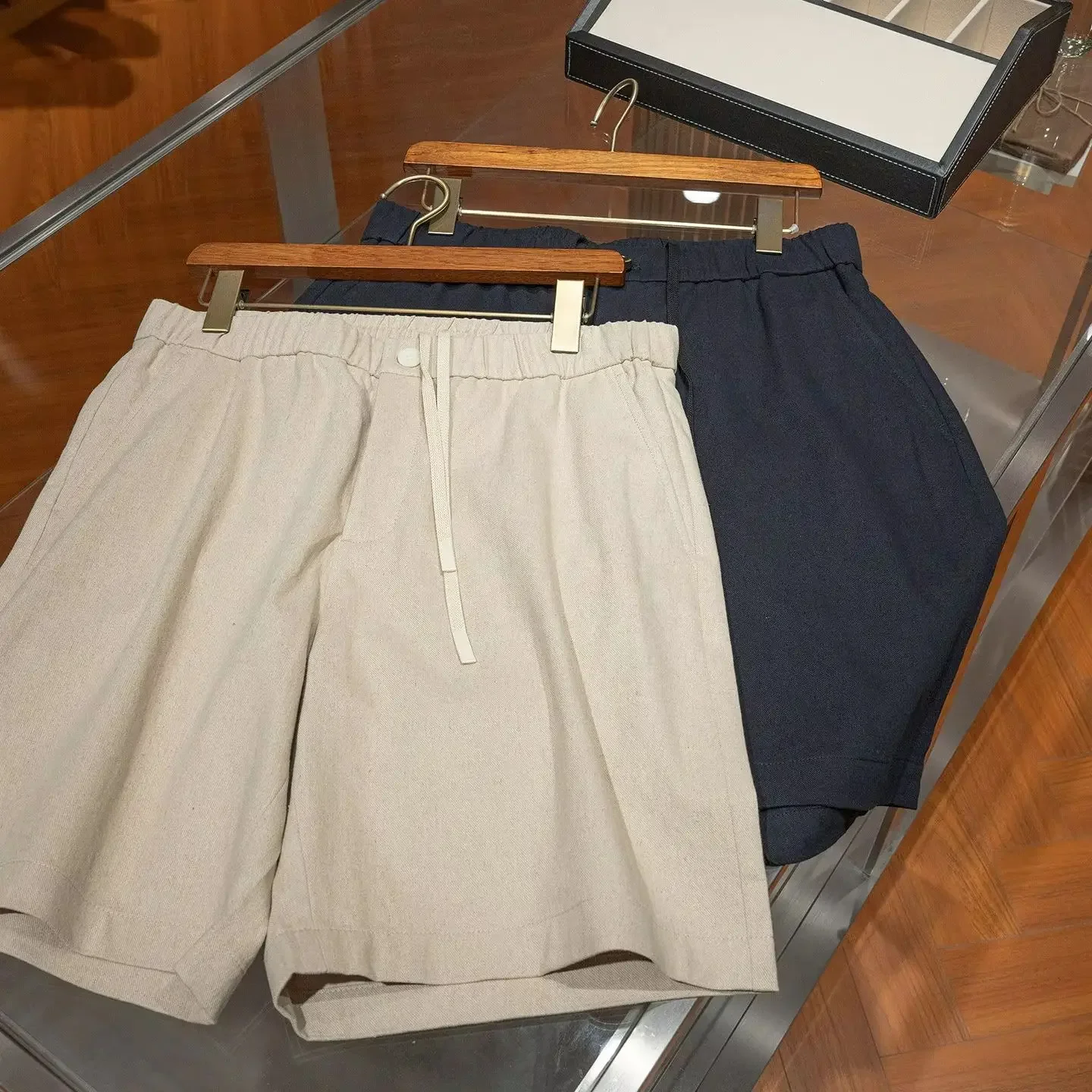 "Linen + cotton blend" old money style, summer elastic waist casual shorts