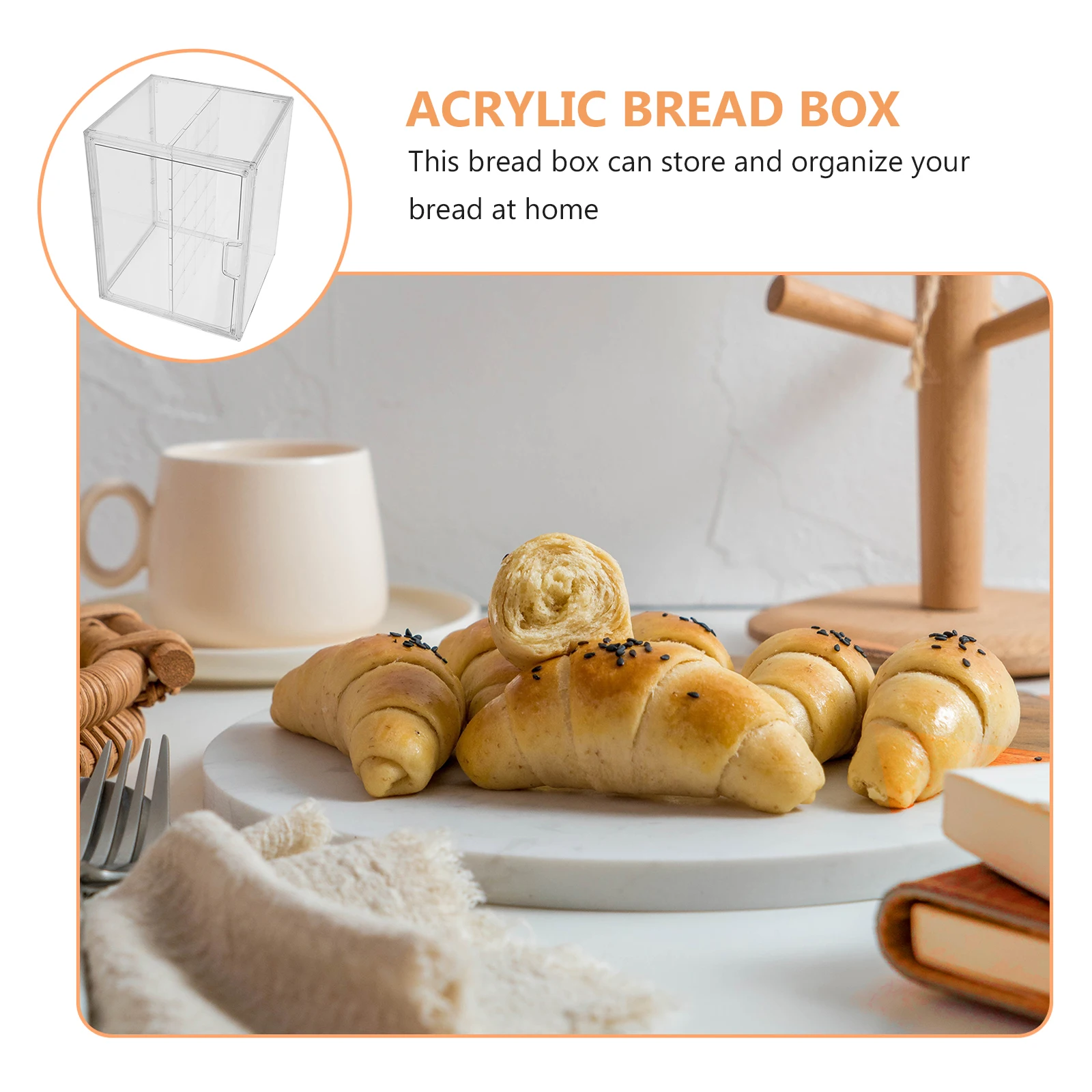 

Bread Box Acrylic Storage Container Airtight Kitchen Organizer Transparent Snack Fruit Bakery Display Bin