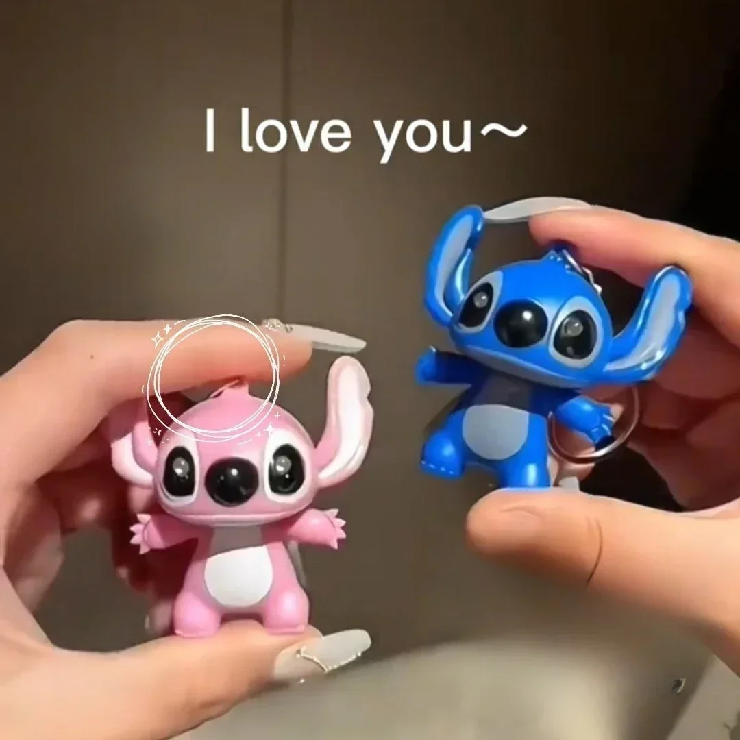 New Disney Lilo & Stitch LED Keychain Stitch Model Doll Can Say “I Love You” Action Figures Backpack Pendant Kids Toy Gifts