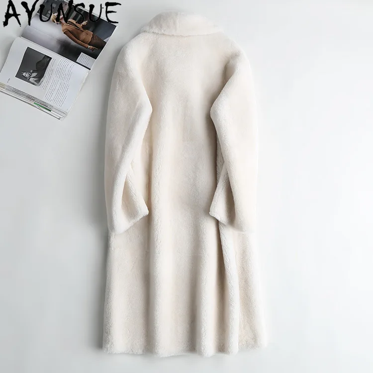 AYUNSUE-Vestes en Fourrure de Mouton Mérinos Naturel pour Femme, Manteau Long en Fourrure group, Style Coréen, Extérieur Chester, Qualité Supérieure, 2023