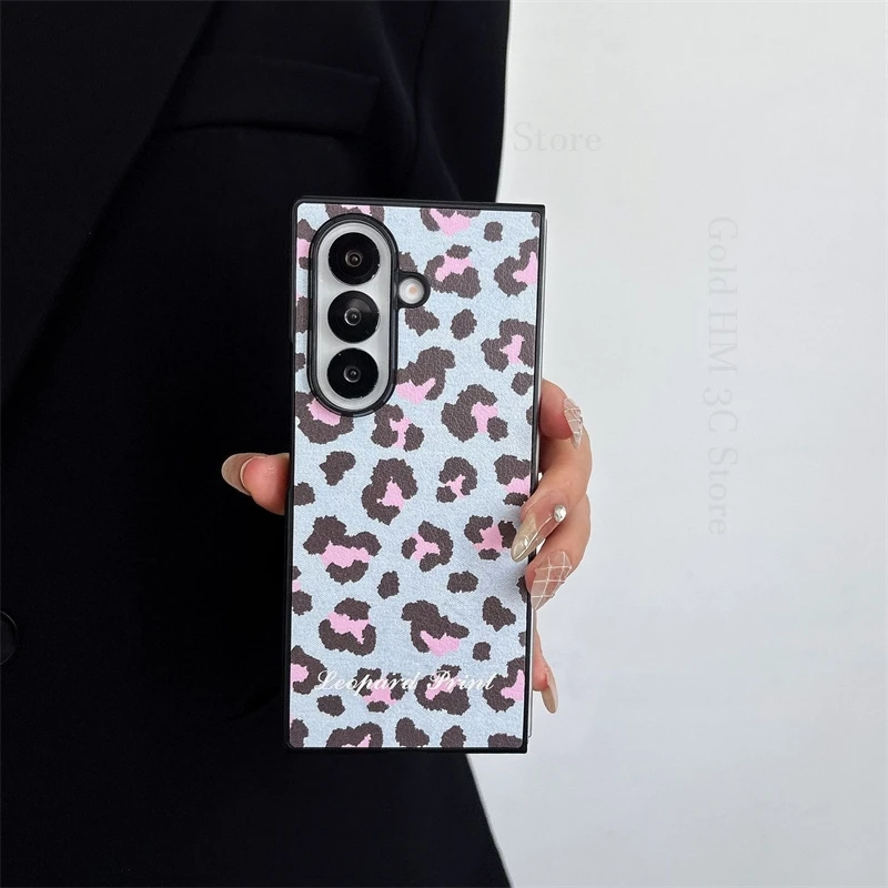 For Samsung Galaxy Z Fold8 Ultra Leopard Matte Leather Phone Shockproof Case For Samsung Z FoId7 6 5 4 8 5G Hard PC Bumper Cover