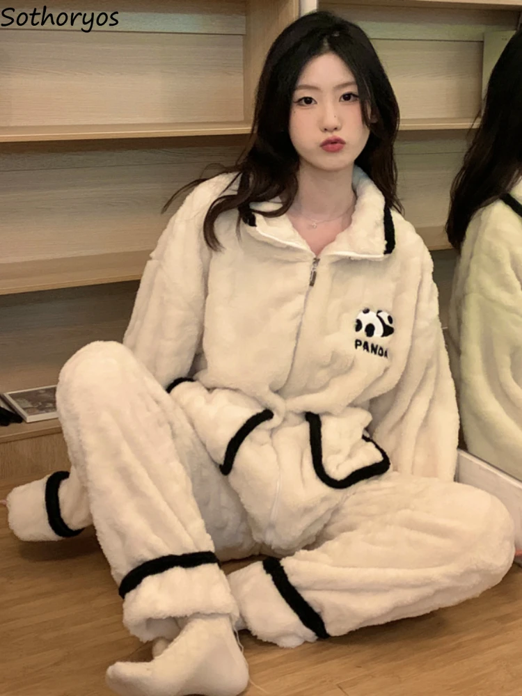 

Pajama Sets Women Cartoon Ins Jacquard Velvet Autumn Winter Thickened Warm Home Clothes Comfortable Daily Harajuku Chic Gentle
