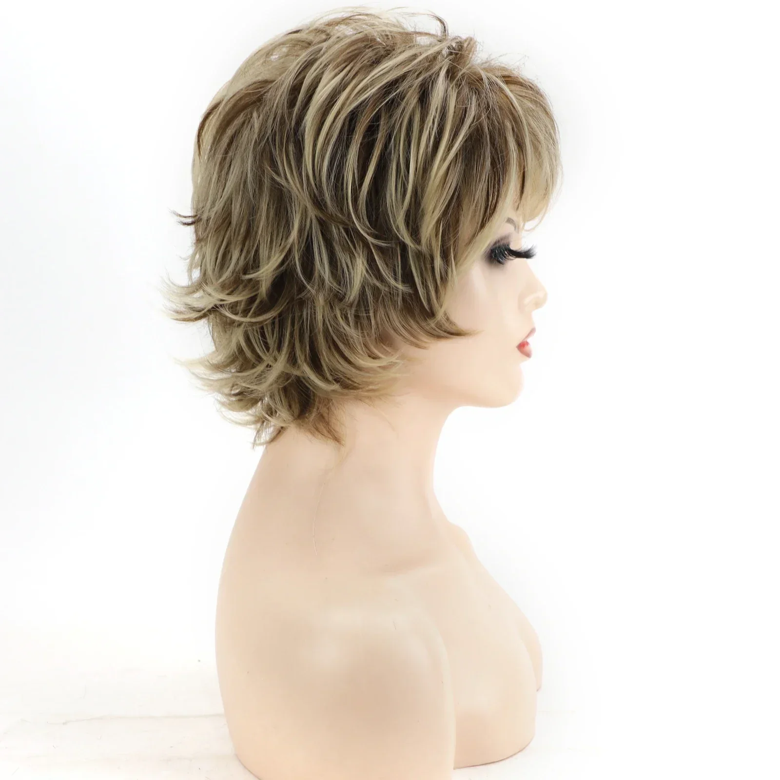 Women\'s Fashion Short Synthetic Wigs Pixie Cut Blonde Ombre Hair Costume Party Female Natural Curly Wavy Wig