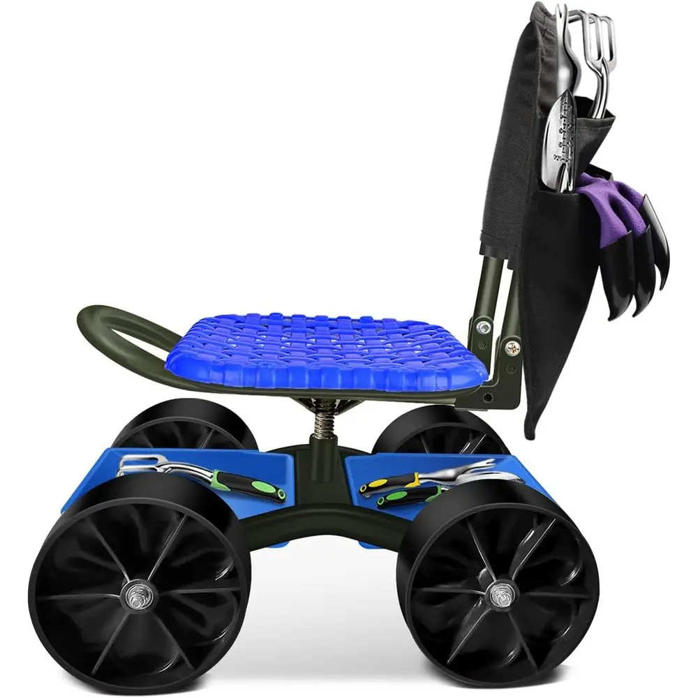 

Garden Cart Rolling Stool with our Wheels and Tool Bag, Stable Workseat Sturdy Carts Adjustable Seat Height and Direction, Garde