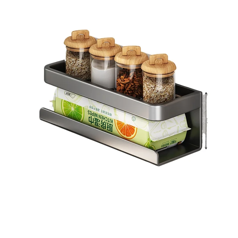 

Kitchen seasoning rack, plastic wrap storage hanger, no punching, cabinet paper hanging rag rack