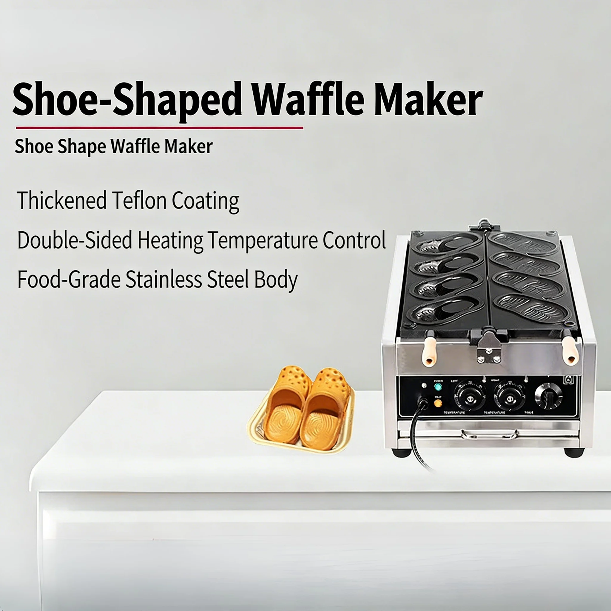 

Viral Street Food Waffle Maker Clog-Shaped Teflon Coated Stainless Steel Baking Machine