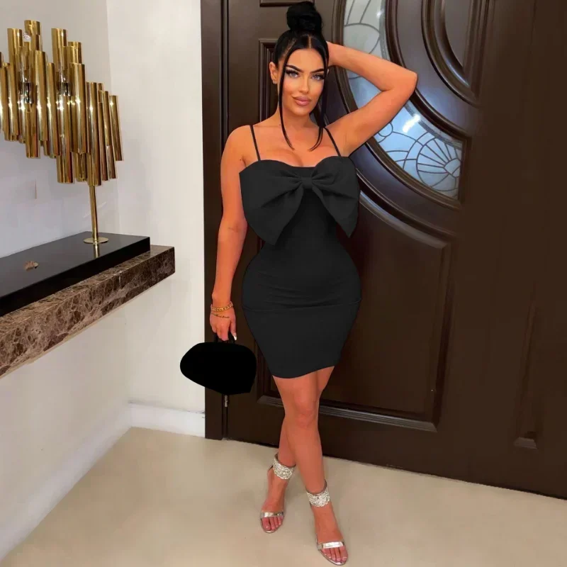 Guwu-女の子のためのタイトなミニドレス,柔らかい蝶ネクタイ,ストラップレス,スパゲッティストラップ,ホルタートップ,パーティードレス,誕生日プレゼント,夏