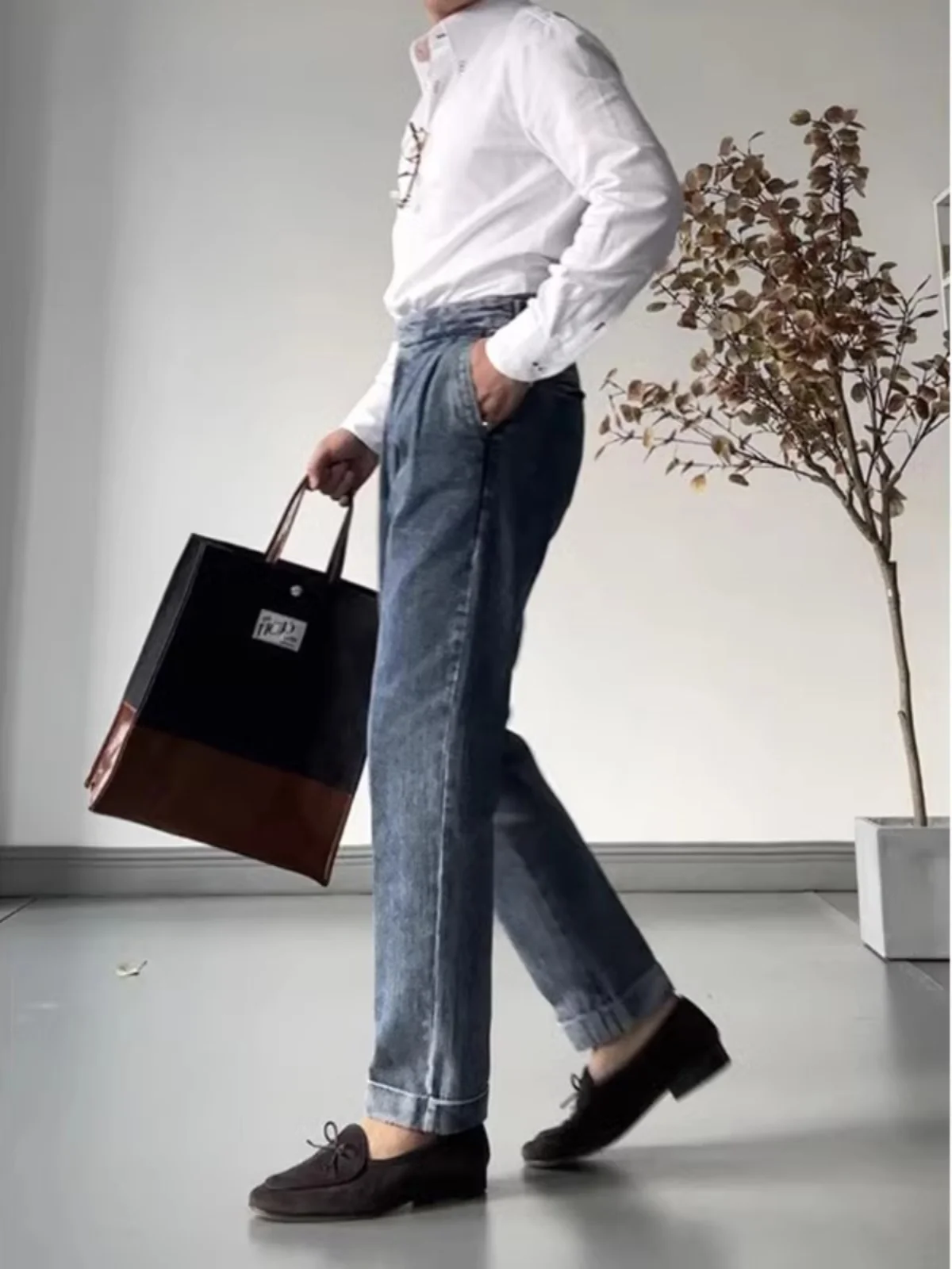 

Naples mid High Waist Straight Leg Jeans Faionable Versatile Long Pants Attractive Straight Cut Denim Trousers for Men