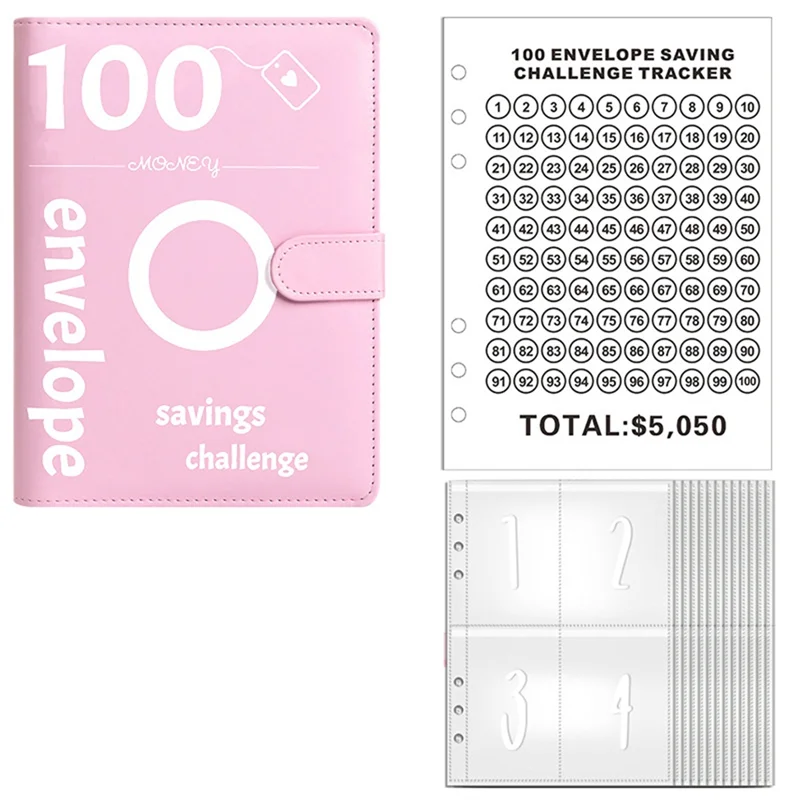 

AK51-100 Envelopes Money Saving Challenge, 100 Envelope Challenge Binder, Money Saving Binder, Budget Book