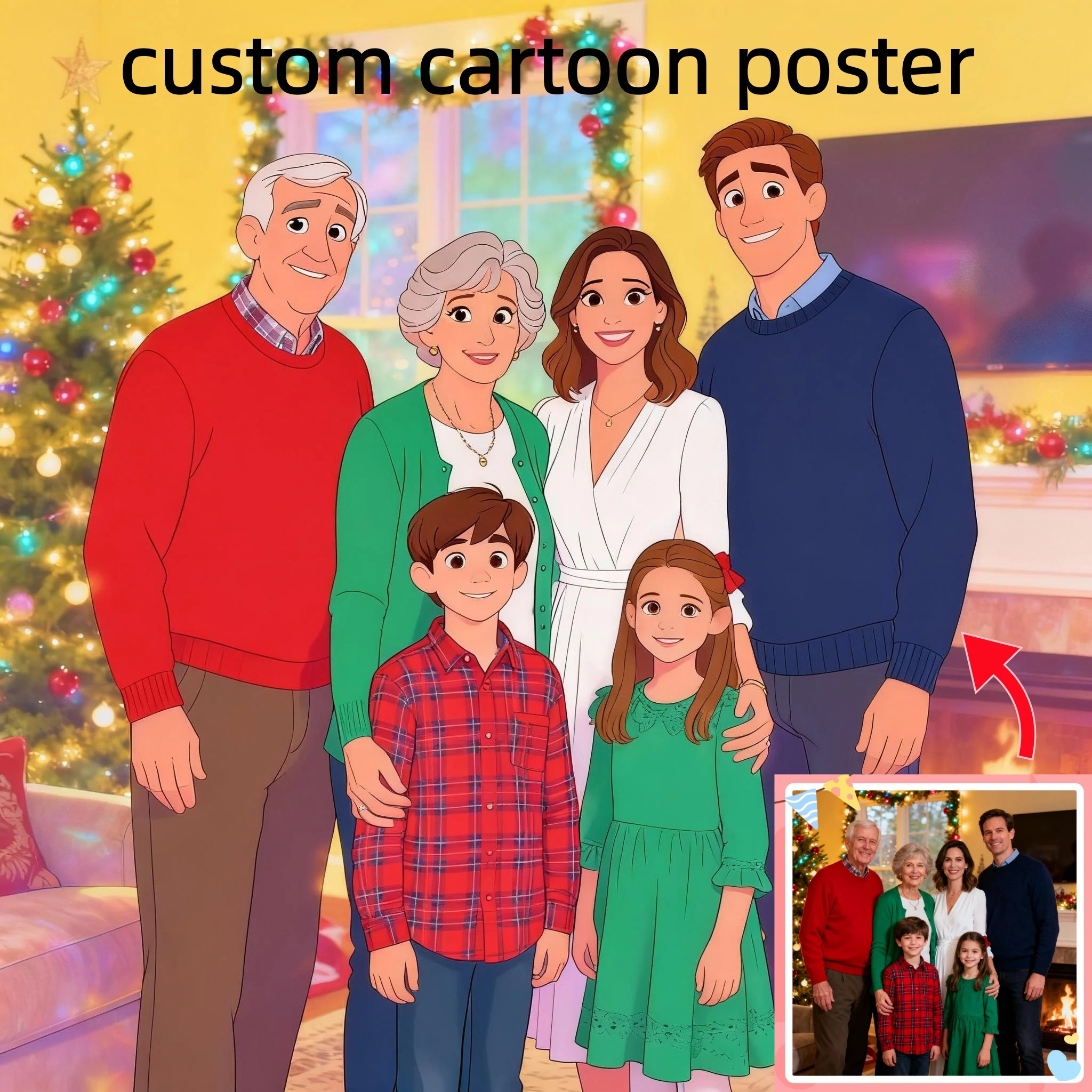 ملصقات صور عائلية كرتونية مخصصة تلتقط ذكريات العائلة والأصدقاء والحيوانات الأليفة هدية مطبوعة قماشية مخصصة