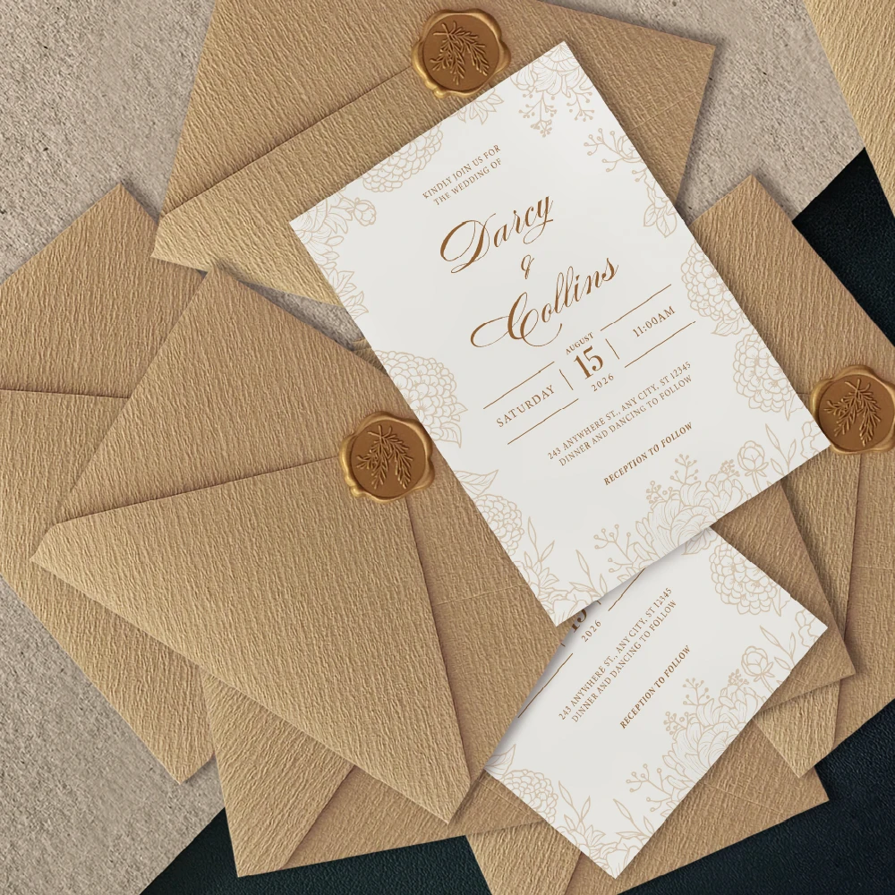 

Custom Gold Wedding Invitations Set with Personalized Design Card, Envelopes And Wax Seals for Wedding Events