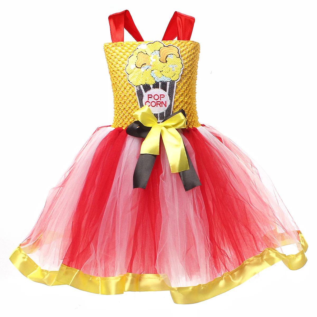 Pageant Sequined Popcorn Inspired Girls Tutu Dress Children Carnival Birthday Party Halloween Costume Kids Popcorn Dress