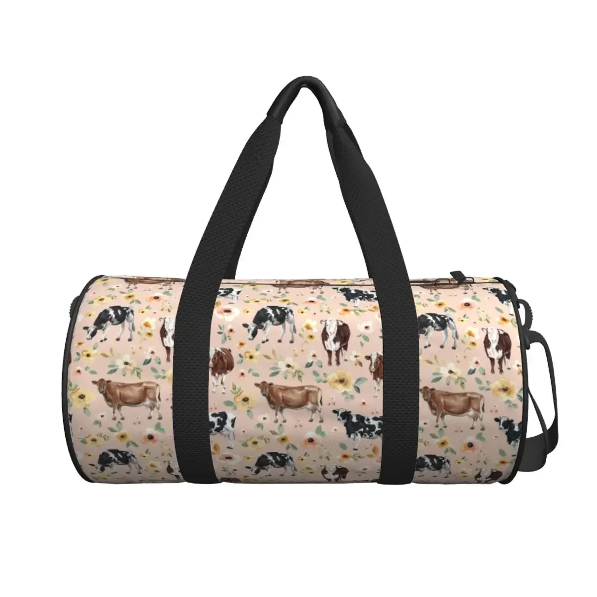 

Cow Floral On Blush Pink, Yellow Flowers Large Duffle Gym Bag Waterproof Duffle Travel Bags Handbags Fitness bag
