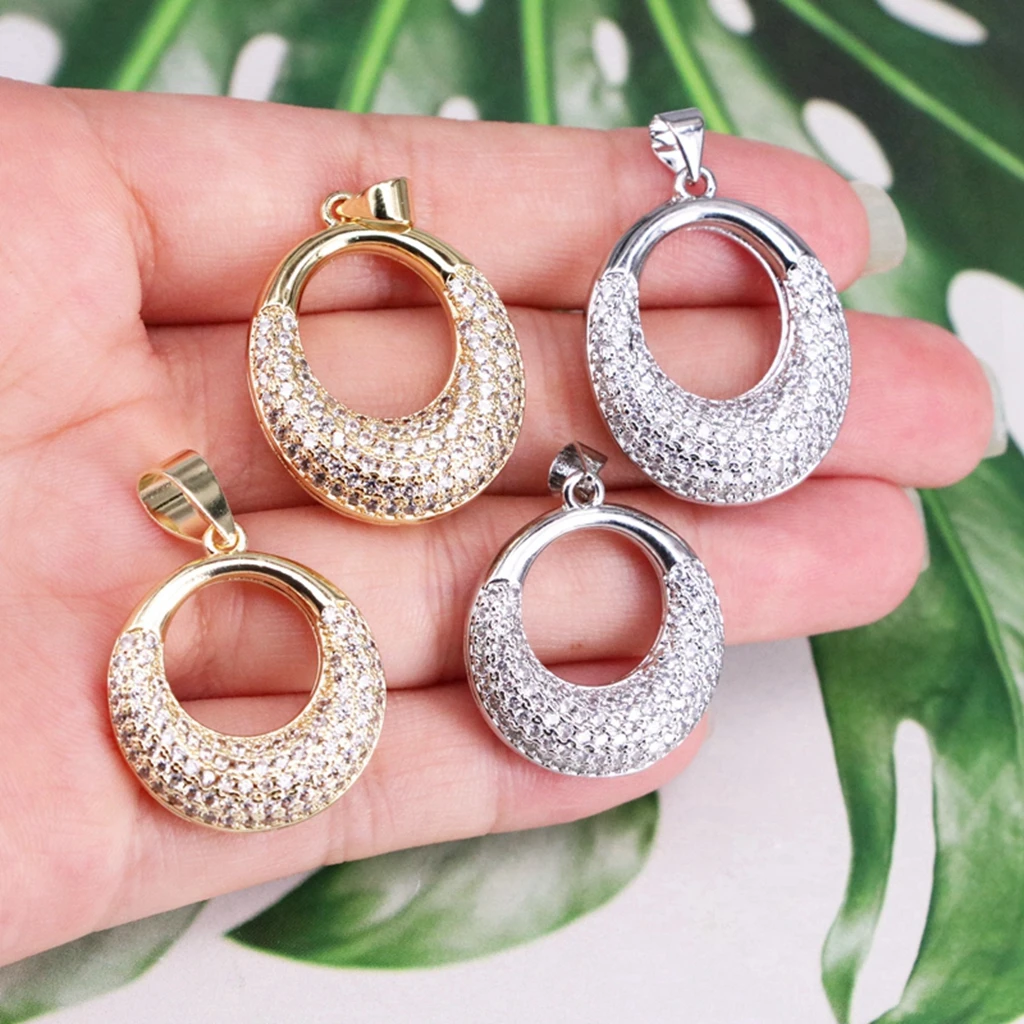 

Hot 4Pcs-20*20mm Trendy White Crystal Big Pendant for Necklaces Copper Gold Plated CZ Round Jewelry Making Supplies