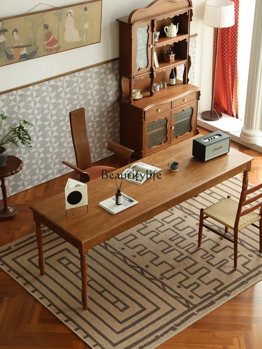 

Retro Light French Solid Wood Desk Restaurant Long Table Cherrywood