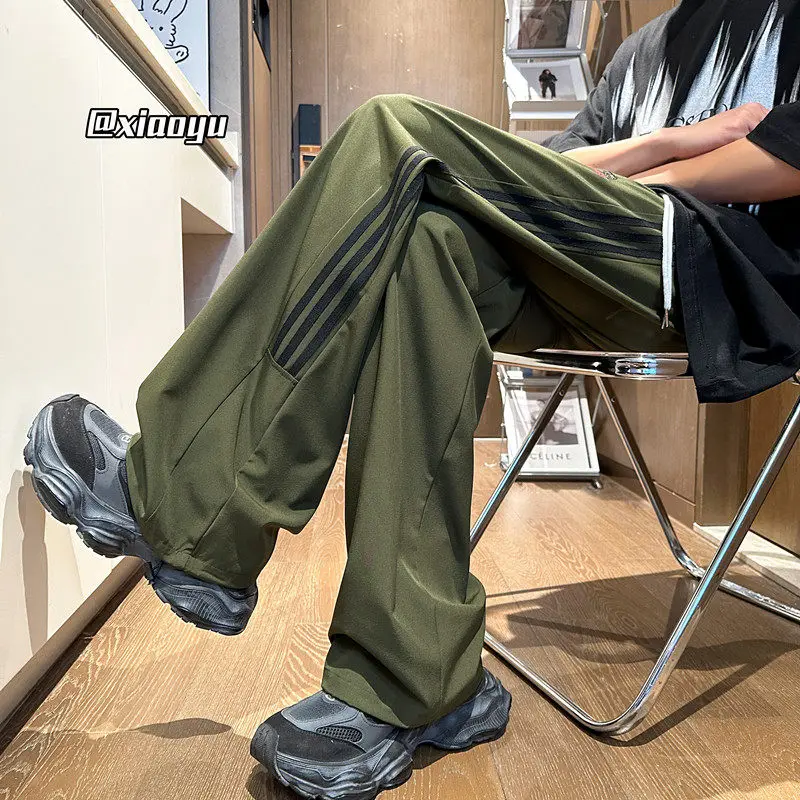

Lightweight Ice Silk Men's Summer Sports Pants Military een Striped Casual Trousers Loose Fit Youthful Sle Faionable Brand