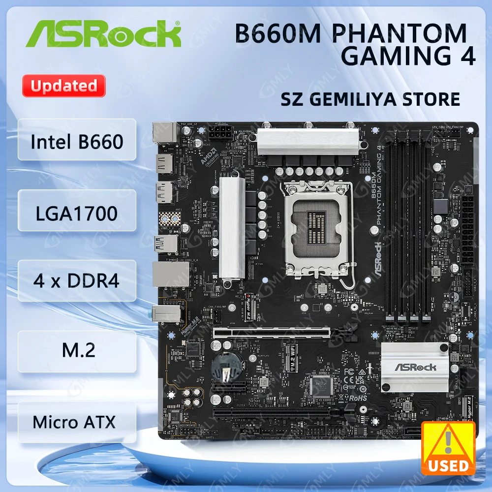 ASROCK B660M PHANTOM GAMING 4 Motherboard Intel B660 LGA1700 DDR4 128GB M.2 Micro ATX support i7-14790F i5-14400F i7-13700 cpu
