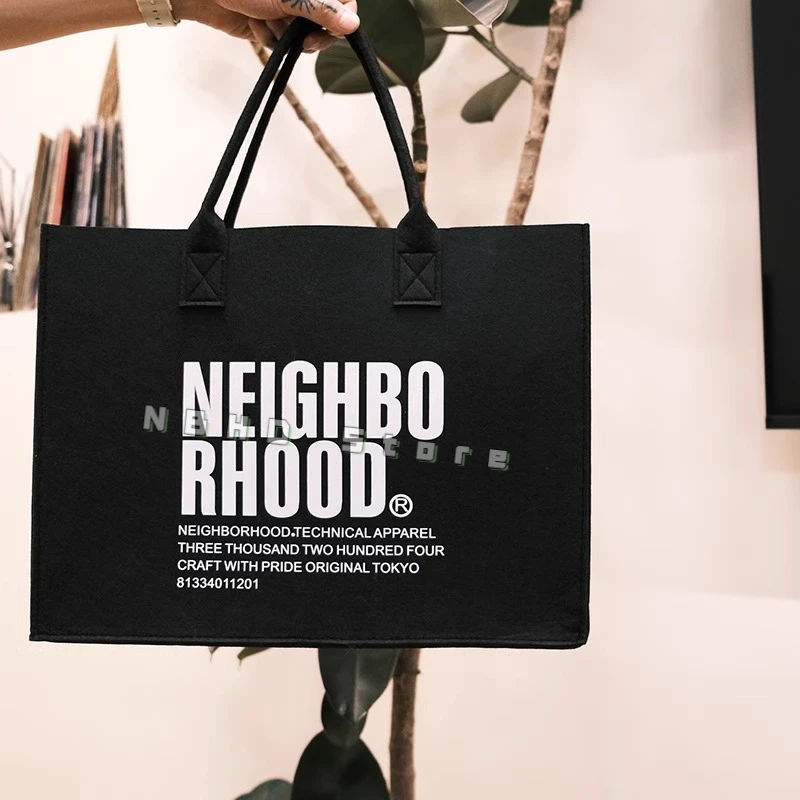 Neighborhood NBHD Black Felt Tote Bag Large Hand Carry Crossbody Bag Gift Bag Souvenir Gift