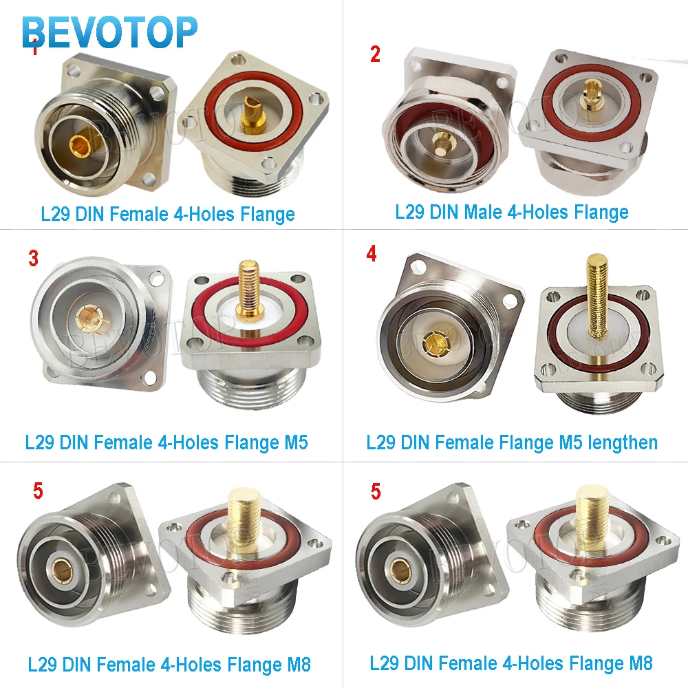 10PCS L29 7/16 DIN Female With 4 hole Flange Panel Mount Solder Cup M5 28mm lengther 12.5mm plug Connector calbe RF Adapter