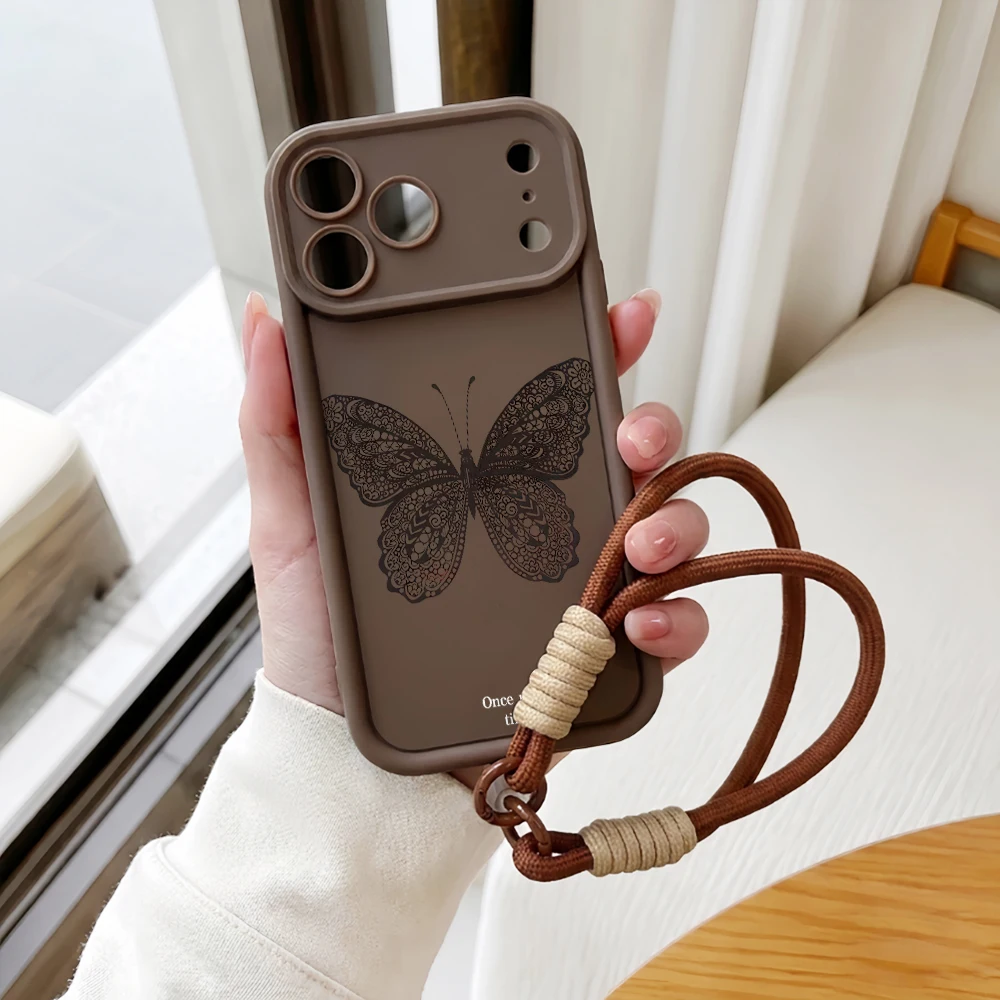 Handyhülle für iPhone 12 13 14 15 16 17 Pro Max 16 15 14 Pro Plus 17E Spitzen-Schmetterling-Lanyard Stoßfeste Matte Silikon-TPU-Hülle – Detail 6
