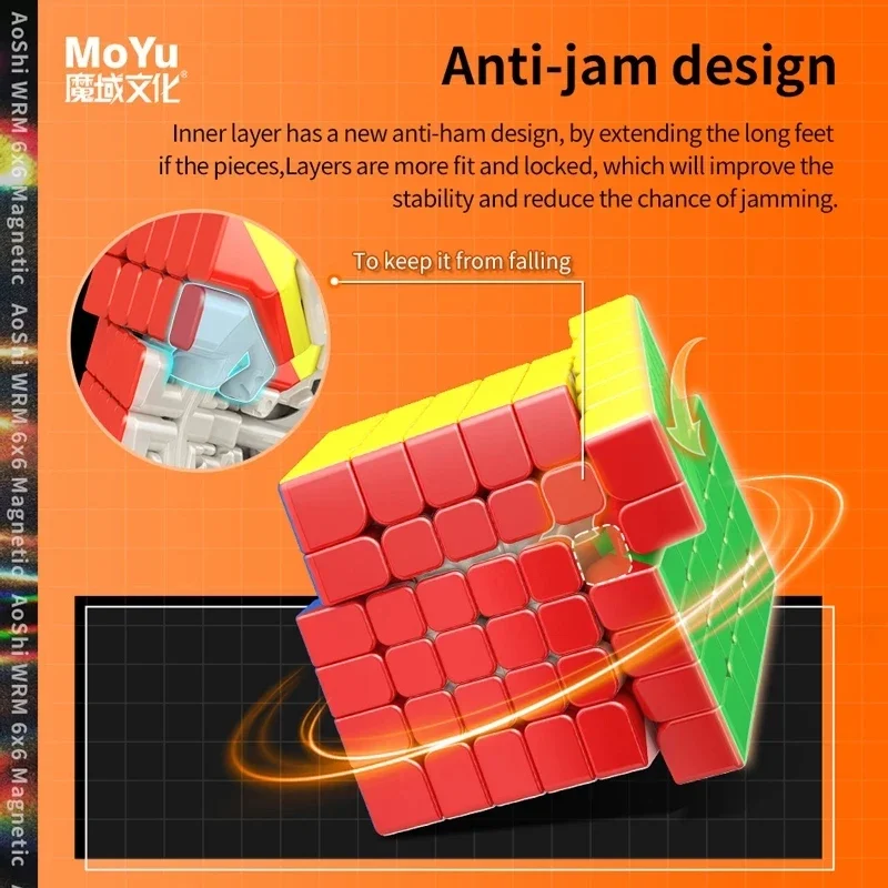 Moyu Aoshi WRM-Cube de Vitesse Magique Magnétique, Jouet de Puzzle Professionnel Sans Autocollant, 6x6x6