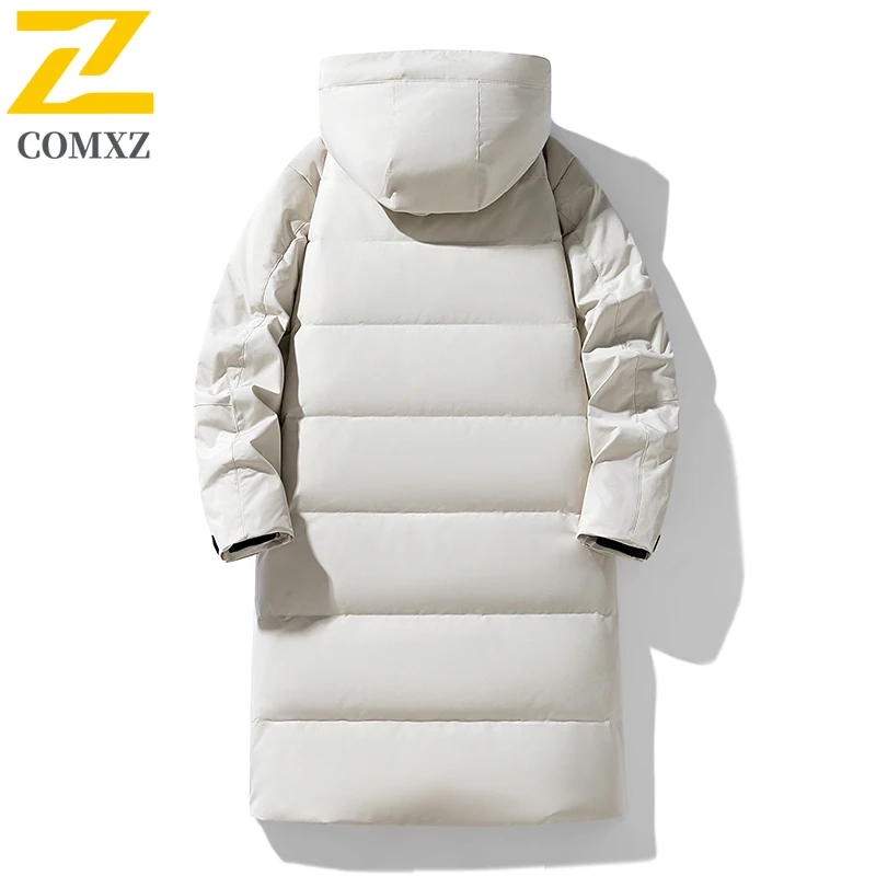 COMXZ Men Long Down Jacket Fashion Hooded Outdoor Mountaineering Windproof Warm Parka Casual Travel Lightweight Padded Jacket
