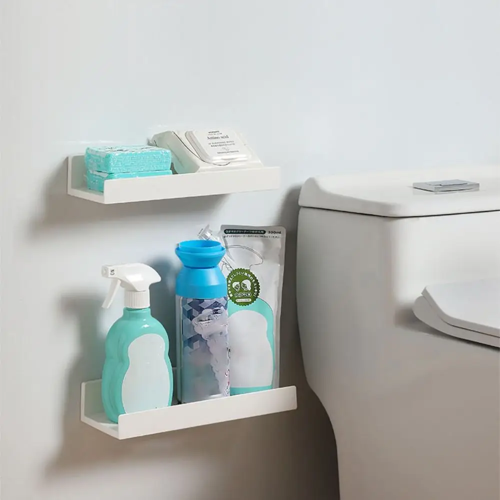 

Multifunction Wall Mount Bathroom Shelf No Drill Space Saving Storage Rack Plastic White Shampoo Holder Toilet