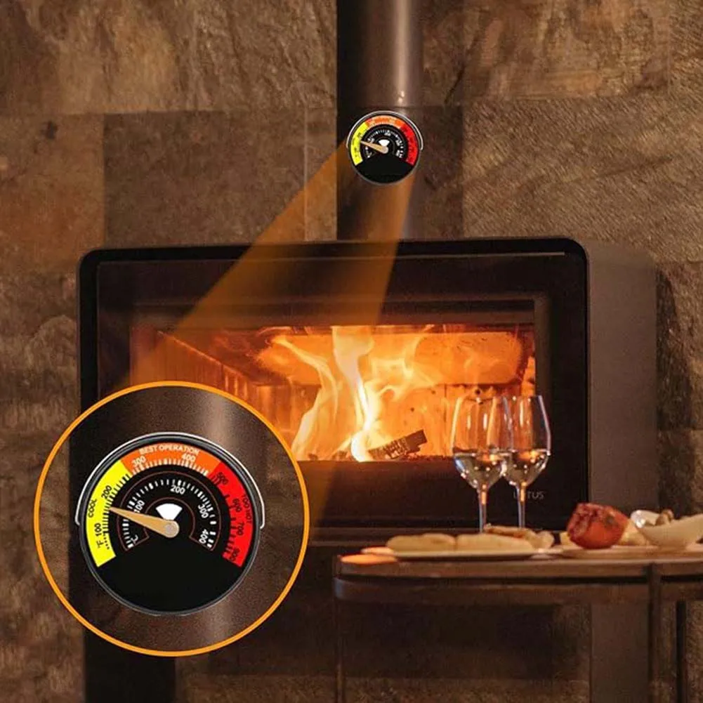 Aluminum Alloy Fireplace Fan Thermometer Magnet Stovepipe Thermometer Household Wood Burning Stove Fireplace Thermometer
