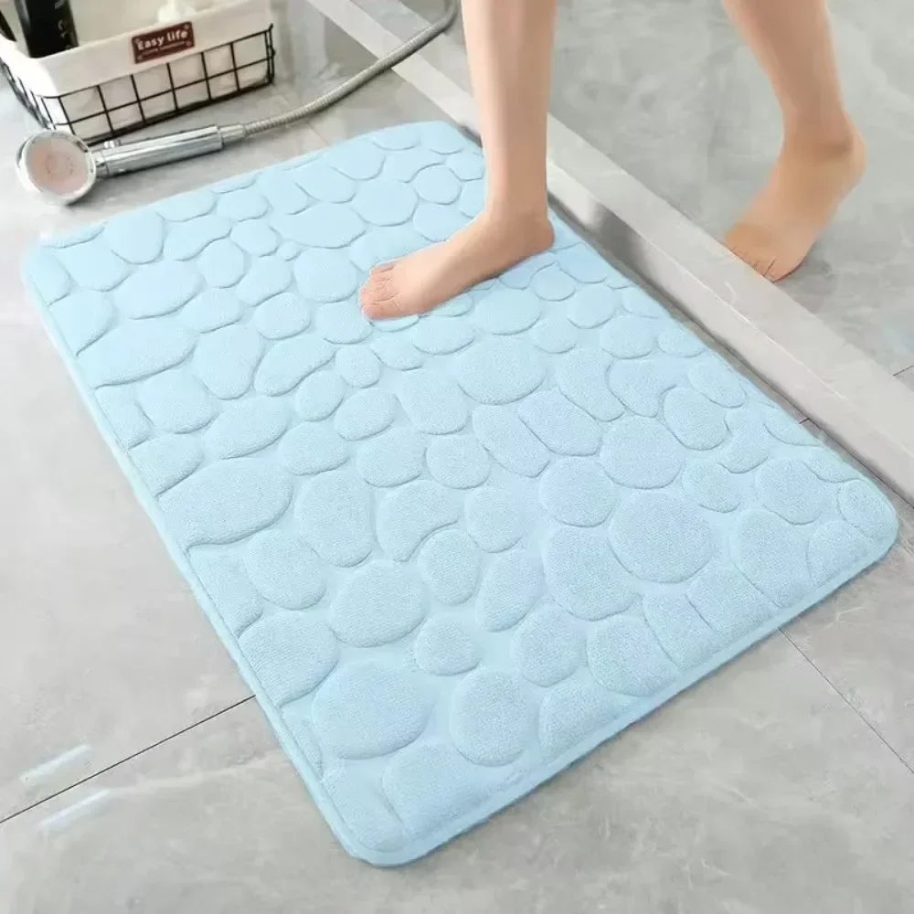 1pc Soft Foam Embossed Velvet Carpet Bathroom Living Room Non-Slip Mat Cobblestone Floor Mat Home Furnishings Toilet Mat