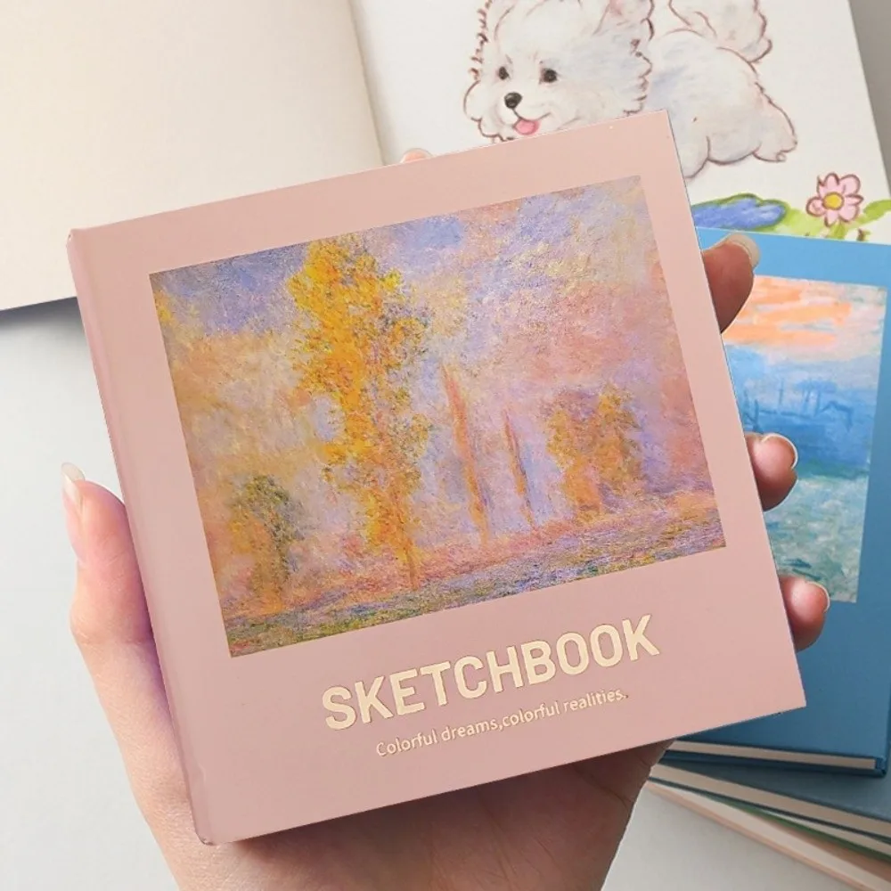 High Quality 96 Sheets Mini Drawing Book Square Shape Blank Pages Sketchbook Mini Format Portable Size Sketching Book Hand Drawn
