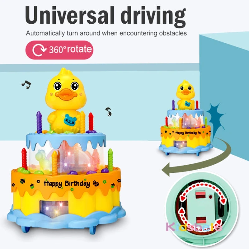 Electric Birthday Cake Toy With Lights & Music Toddlers Perfect Gift with Rotating Wheels Toy Cute Simulation Walking Cake Toy