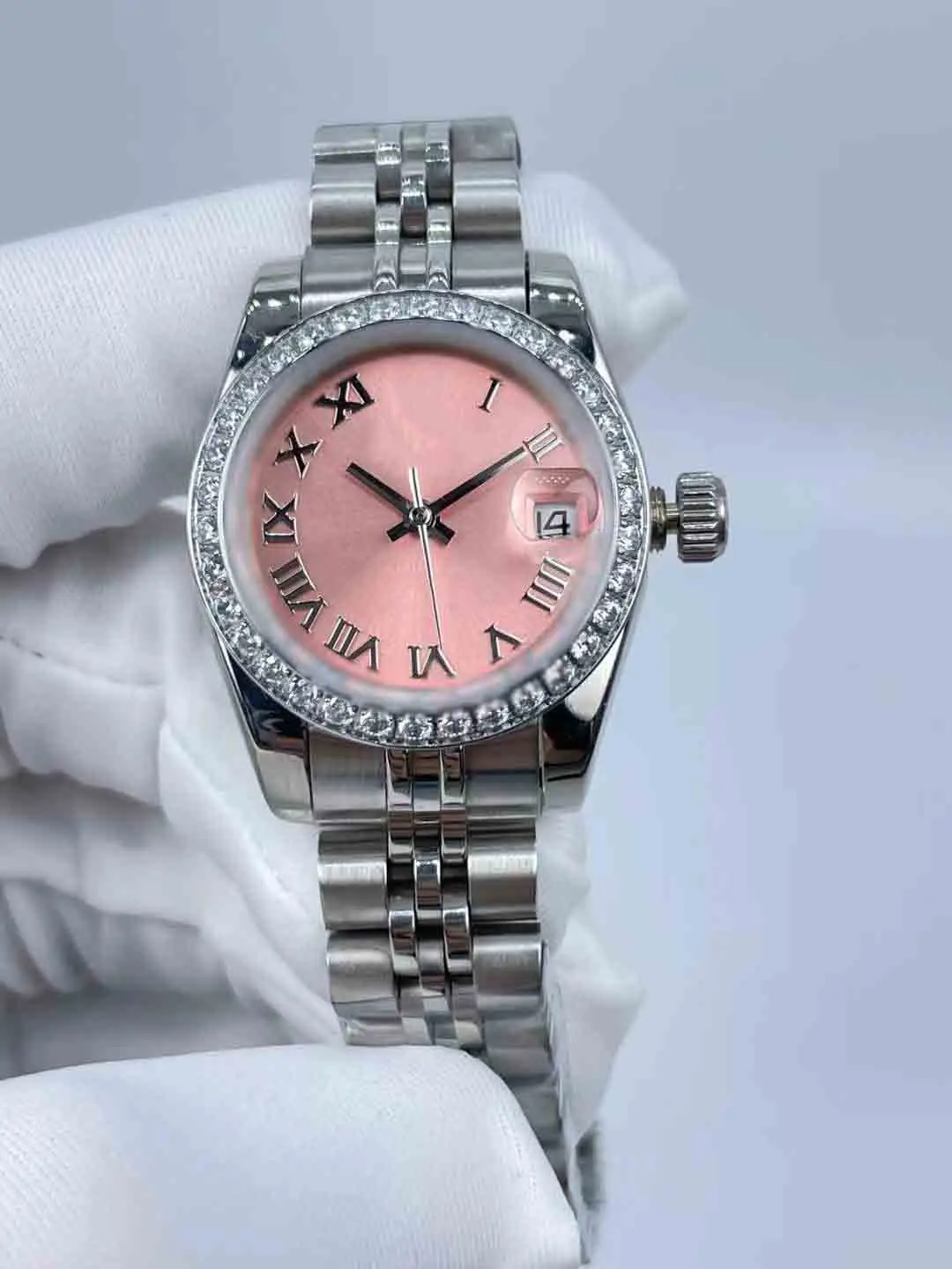 Feminine Watch - 26mm Roman Dial, Waterproof, Calendar Window & Bling Bling