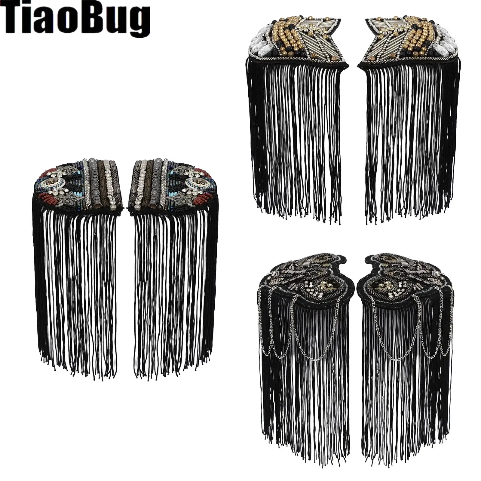 

1 Pair Rhinestones Beaded Tassel Shoulder Epaulet Badge Rhinestone Shoulder Brooch Pin Fringe Shoulder Epaulet for Women Men
