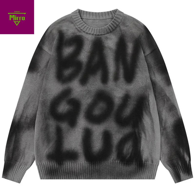 

Винтажные свитера большого размера, вязаный джемпер с буквенным рисунком, пуловеры, свитера, уличная одежда, свитера в стиле Харадзюку в стиле хип-хоп