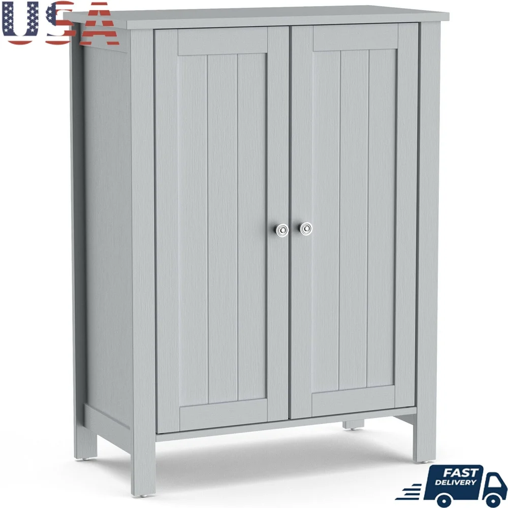 

2-Door Bathroom Storage Cabinet Organizer Adjustable Shelves Space Saver Freestanding Floor Cabinet Sturdy MDF Shower Room