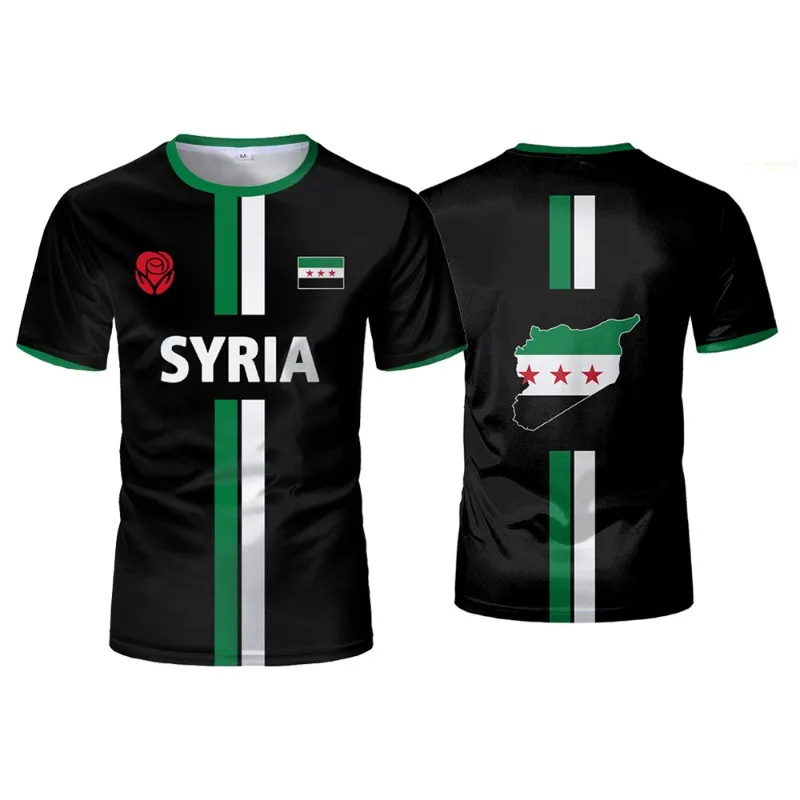 Football suit men's sports T-shirt Syrian flag street oversized neutral casual 3D pattern T-shirt men's fashionable round neck t