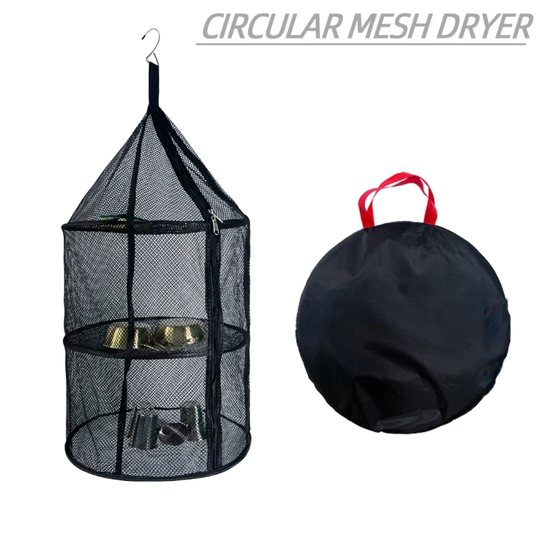 

Outdoor Three-layer Sun Drying Net Large Circular Folding Fabric Storage Mesh Pocket Household Fish Fruit and Vegetable Rack