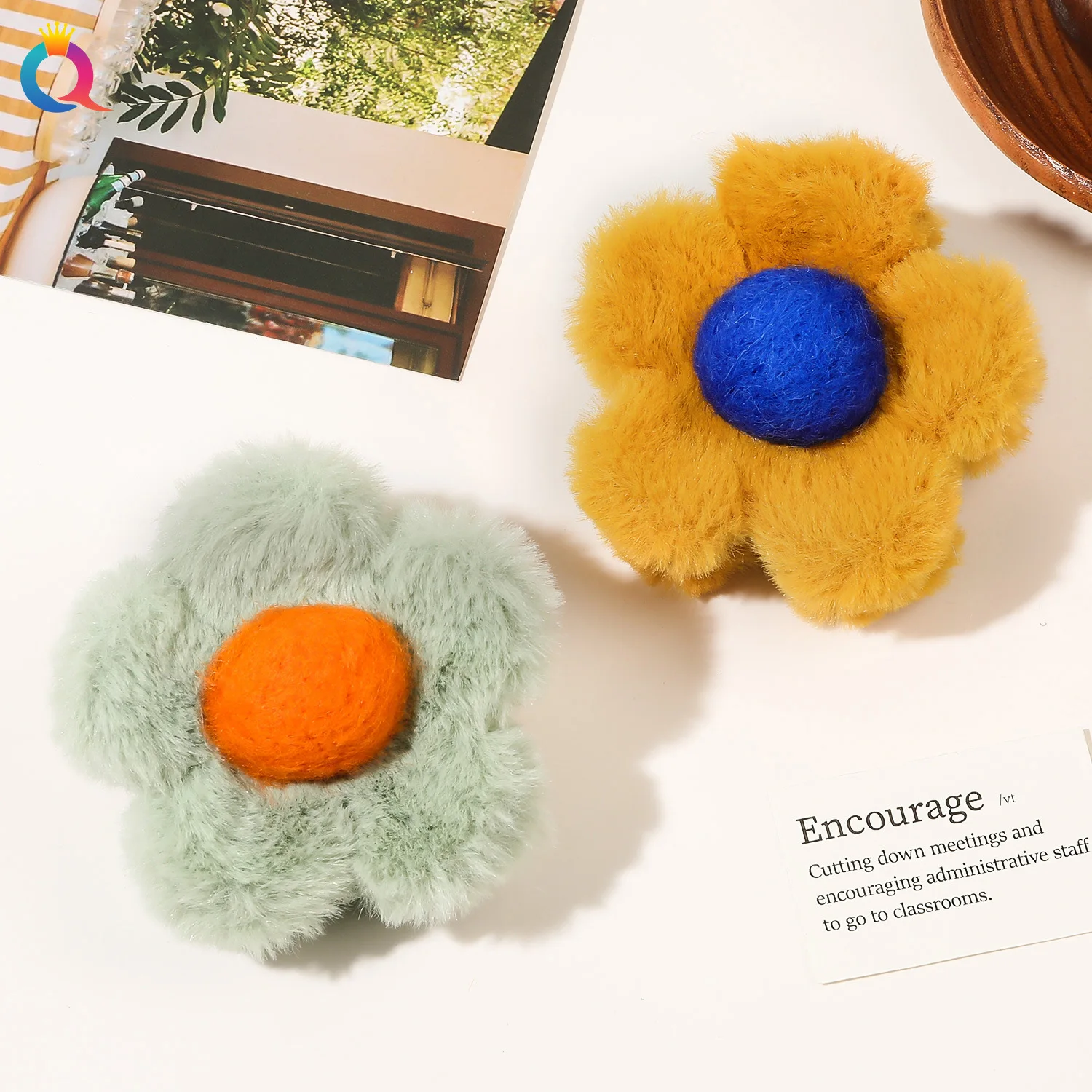 Flower Shape Plush Hairpin, Senior Sense Hairpin, Nova Moda, Outono e Inverno, Atacado