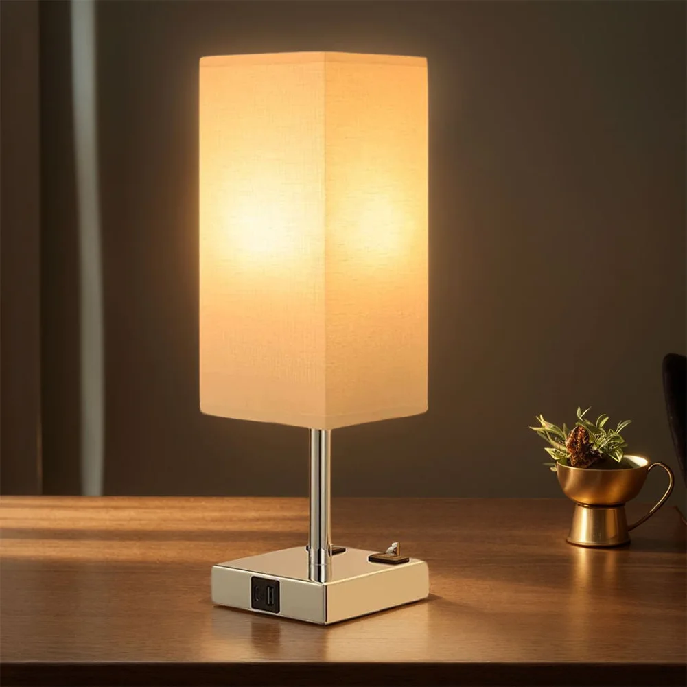 Simple LED Table Lamp Bedside Lamp with USB C+A Charging Ports Desk Lamp 3-Way Dimmable Night Light for Bedroom Living Room