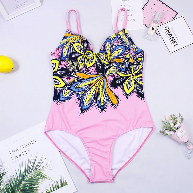 Traje de baño Push Up de una pieza 2025, traje de baño Floral Vintage, traje de baño para mujer, traje de baño, ropa de playa, Monokini, trajes de baño para mujer